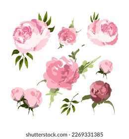 Colorful flowers set. Vector Illustration for decoration cards, templates for valentine day, wedding, birthday, easter, baby design.
Design for paper, print, fabric, wallpaper, packaging, textile.