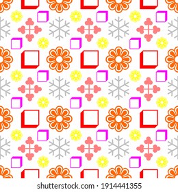 Flores y formas coloridas en un patrón sin fisuras