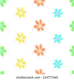 Colorful flowers simple seamless pattern. Vector background