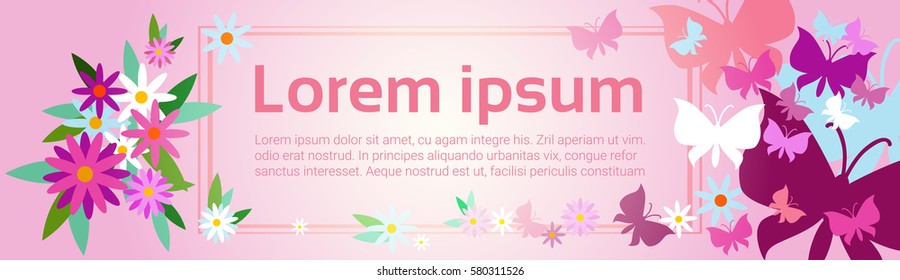 Colorful Flowers Spring Banner Abstract Background Flat Vector Illustration