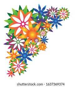 Colorful flowers, spring template and background design. Floral card border idea.