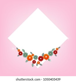 Colorful flowers with square frame and space for text. Origami Trendy Design Template,greeting card,Happy birthday Day. Vector illustration