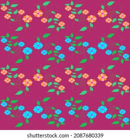 Colorful flowers and twigs on red background. Decorative colorful elegant romantic seamless pattern for decor, wallpaper, fabric, prints, etc. Abstract fashion texture. Vector illustration
