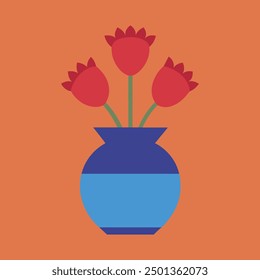 Flores coloridas en flor de jarrón en la Ilustración vectorial de la olla 