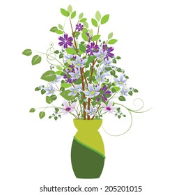 colorful flowers in vases. Vector illustration.