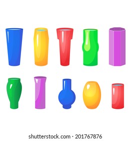 Colorful flowers vases vector set, isolated on background containers