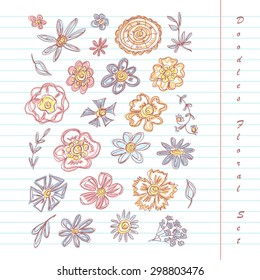 Colorful Flowers. Vector set of Hand Drawn Doodles Flowers