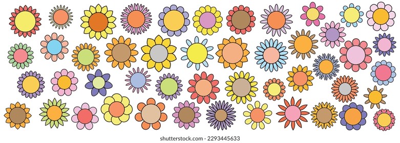 Colorful flowers vector set. Simple flower blossom icons in flat style.