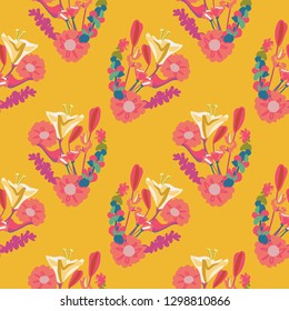 Colorful flowers in the vibrant colors of Mexico create this pretty and dynamic seamless repeat pattern. Perfect for spring and summer occasions, textiles, gift wrapping paper and home decor use.