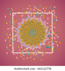 Colorful flowers with white border and leaves, vector illustration