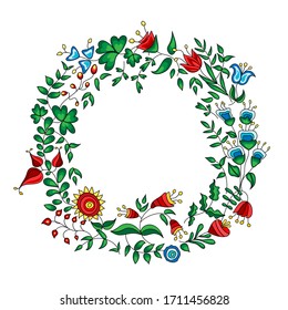 Colorful flowers wreath on white background. Vector illustration.