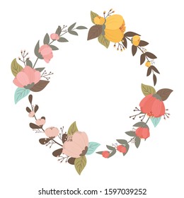 Colorful flowers wreath in pastel color 
