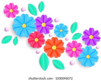 Colorful flowers,leaves and beads on white background.Vector illustration
