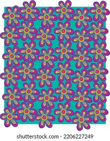 Colorful and flowery 70's style design. For fabrics, backgrounds, patterns, etc.