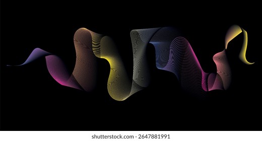 Onda abstrata de fluxo colorido no fundo preto, perfeito para arte digital, design moderno ou visuais técnicos.