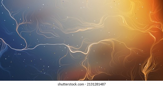 Colorful Flowing Bright Energy Lines in Glowing Sunlit Outer Space and Starry Sky Background - Modern Style Futuristic 3D Fantasy, Concept Background, Generative Art Creative Template - Vector Design