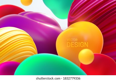 Colorful flowing bubbles. Vector 3d illustration. Abstract background. Soft translucent smooth balls. Lava lamp liquid shapes. Fluid spheres. Modern banner or cover design