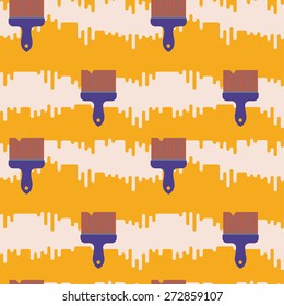 Colorful flowing paint and brushes. Seamless pattern.