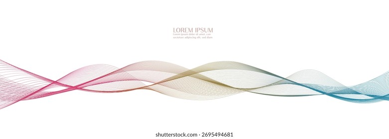 Colorful flowing wave lines background with text for modern design.