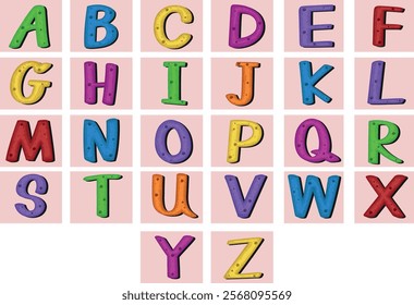 Colorful fluffy alphabets for kids. Isolated vector illustration. Set of alphabetical letters, typography symbols.