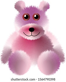 Colorful fluffy teddy bear character isolated on white background