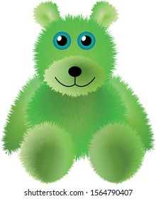 Colorful fluffy teddy bear character isolated on white background