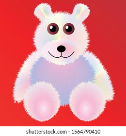 Colorful fluffy teddy bear character isolated on white background