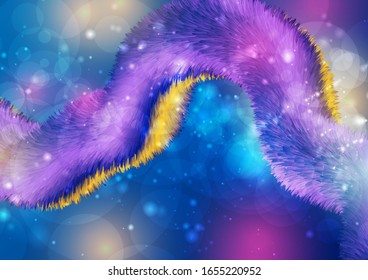 Colorful fluffy wave and bokeh lights abstract shiny background. Vector design
