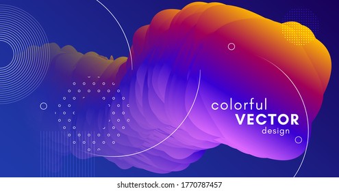 Colorful Fluid 3d Liquid Shapes. Vector Digital Cover. Neon Vibrant Template. Blue Futuristic Movement. 3d Liquid Shapes. Flow Color Banner. Dynamic Bright Background. Geometric 3d Liquid Shapes.