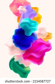 Colorful Fluid 3D Shapes. Abstract Liquid Gradient Elements On White Background.