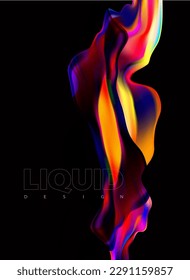 Colorful fluid 3D shapes. Abstract liquid gradient elements on black background.