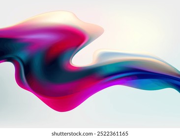 Colorful fluid 3D shapes. Abstract liquid gradient elements on blue background.	