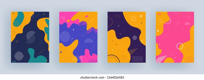 Colorful fluid art abstract background in four option. Can be used as template or cover design.