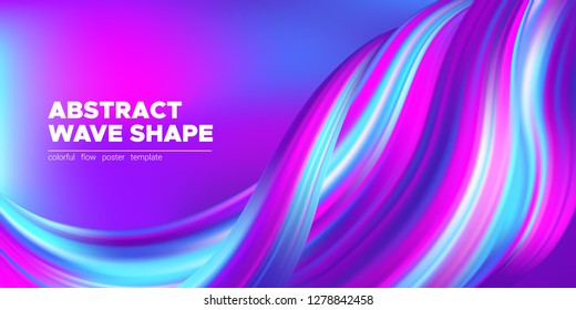 Colorful Fluid Background. Abstract Wave Poster in Pink, Purple and Blue Colors. 3d Banner with Art Fluid Waves in Movement. Modern Landing Page Design, Brochure Concept. Vector Fluid Brush Strokes.