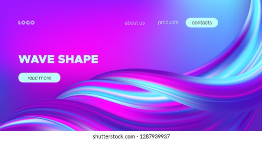Colorful Fluid Background. Abstract Wave Poster in Pink, Purple and Blue Colors. 3d Banner with Art Fluid Waves in Movement. Modern Landing Page Design, Brochure Concept. Vector Fluid Brush Strokes.