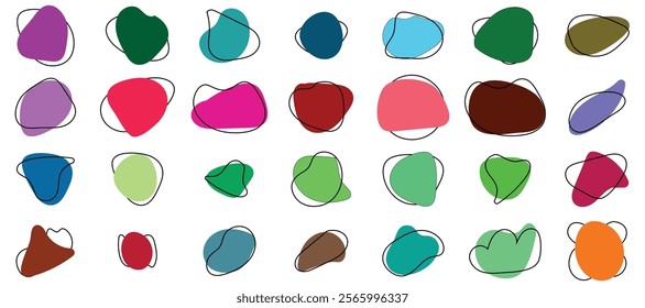 Colorful fluid blob shape. Abstract amoeba blob shape vector illustration. Collection of modern forms. Set of Round liquid stain, aqua spot, Pebble, doodle drops, irregular blotch shapes elements.