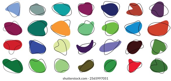 Colorful fluid blob shape. Abstract amoeba blob shape vector illustration. Collection of modern forms. Set of Round liquid stain, aqua spot, Pebble, doodle drops, irregular blotch shapes elements.