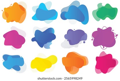 Colorful fluid blob shape. Abstract amoeba blob shape vector illustration. Collection of modern forms. Set of Round liquid stain, aqua spot, Pebble, doodle drops, irregular blotch shapes elements.