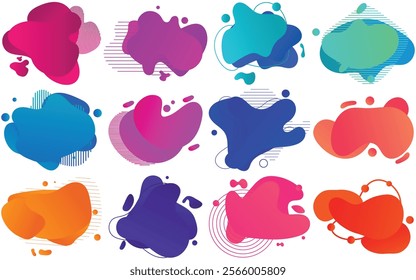 Colorful fluid blob shape. Abstract amoeba blob shape vector illustration. Collection of modern forms. 
Set of Round liquid stain, aqua spot, Pebble, doodle drops, irregular blotch shapes elements.