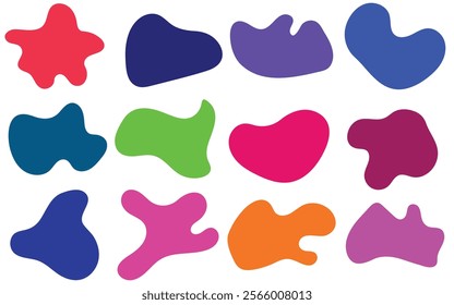 Colorful fluid blob shape. Abstract amoeba blob shape vector illustration. Collection of modern forms. 
Set of Round liquid stain, aqua spot, Pebble, doodle drops, irregular blotch shapes elements.