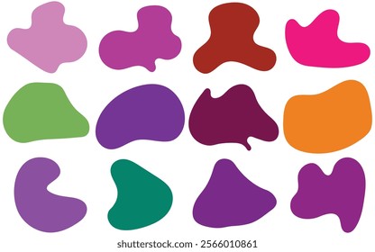 Colorful fluid blob shape. Abstract amoeba blob shape vector illustration. Collection of modern forms. 
Set of Round liquid stain, aqua spot, Pebble, doodle drops, irregular blotch shapes elements.