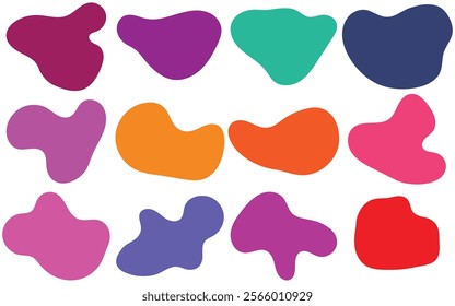 Colorful fluid blob shape. Abstract amoeba blob shape vector illustration. Collection of modern forms. 
Set of Round liquid stain, aqua spot, Pebble, doodle drops, irregular blotch shapes elements.