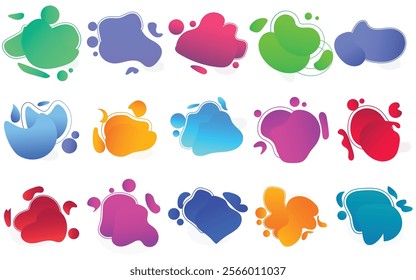 Colorful fluid blob shape. Abstract amoeba blob shape vector illustration. Collection of modern forms. 
Set of Round liquid stain, aqua spot, Pebble, doodle drops, irregular blotch shapes elements.