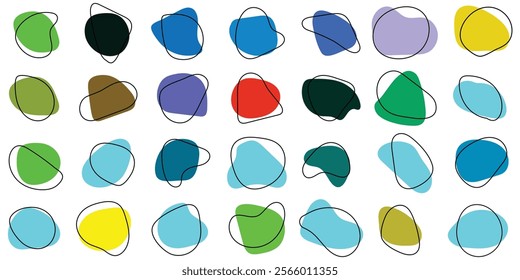 Colorful fluid blob shape. Abstract amoeba blob shape vector illustration. Collection of modern forms. 
Set of Round liquid stain, aqua spot, Pebble, doodle drops, irregular blotch shapes elements.