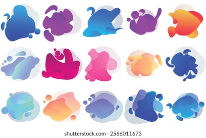 Colorful fluid blob shape. Abstract amoeba blob shape vector illustration. Collection of modern forms. 
Set of Round liquid stain, aqua spot, Pebble, doodle drops, irregular blotch shapes elements.