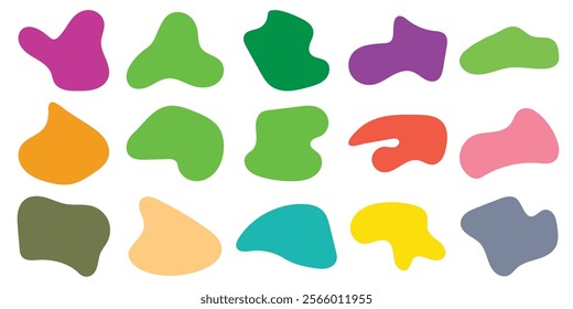 Colorful fluid blob shape. Abstract amoeba blob shape vector illustration. Collection of modern forms. 
Set of Round liquid stain, aqua spot, Pebble, doodle drops, irregular blotch shapes elements.