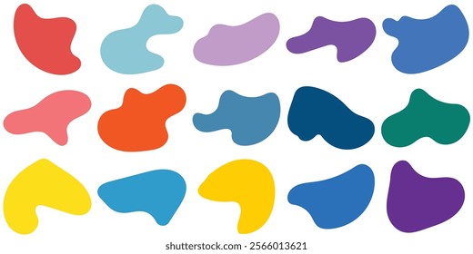 Colorful fluid blob shape. Abstract amoeba blob shape vector illustration. Collection of modern forms. 
Set of Round liquid stain, aqua spot, Pebble, doodle drops, irregular blotch shapes elements.