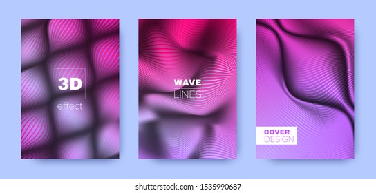 Colorful Fluid Cover. Violet Vector Concept. Business Distorted Texture. 3d Movement Background. Purple Vibrant Stripes. Fluid Brochure. Vector Cover. 3d Geometric Template.
