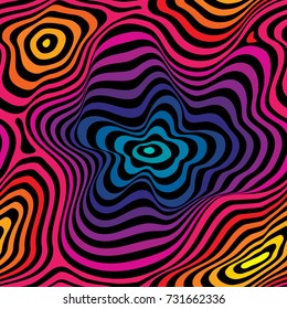 Colorful fluid curved lines seamless pattern. Design template in trendy bright neon gradient colors with abstract liquid shapes. Lava flow, illusion of movement. Retro 80-90's fashion. - Stock vector