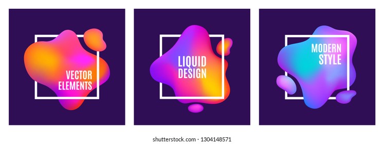 Colorful fluid frame designs set. Vector illustration.